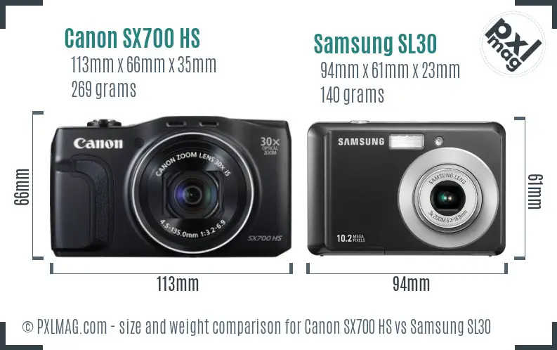 Canon SX700 HS vs Samsung SL30 size comparison