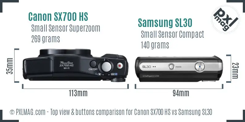 Canon SX700 HS vs Samsung SL30 top view buttons comparison