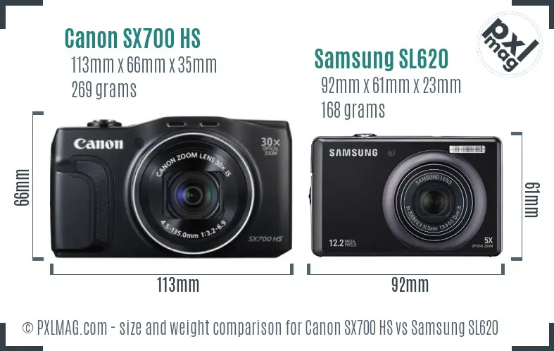 Canon SX700 HS vs Samsung SL620 size comparison