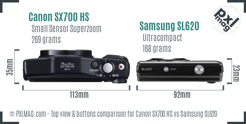 Canon SX700 HS vs Samsung SL620 top view buttons comparison