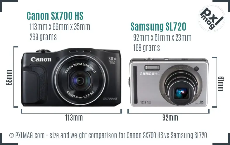 Canon SX700 HS vs Samsung SL720 size comparison