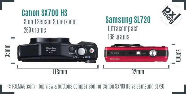 Canon SX700 HS vs Samsung SL720 top view buttons comparison