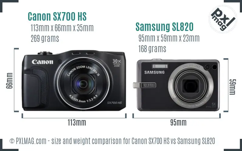 Canon SX700 HS vs Samsung SL820 size comparison Canon SX700 HS vs Samsung SL820 size comparison