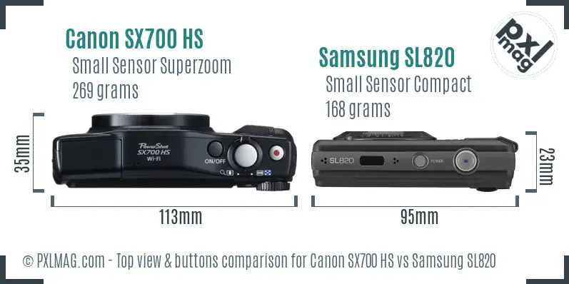 Canon SX700 HS vs Samsung SL820 top view buttons comparison Canon SX700 HS vs Samsung SL820 top view buttons comparison