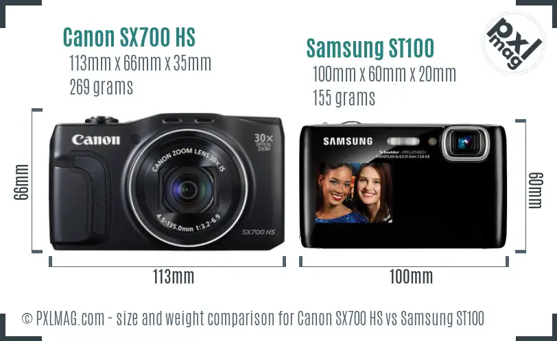 Canon SX700 HS vs Samsung ST100 size comparison