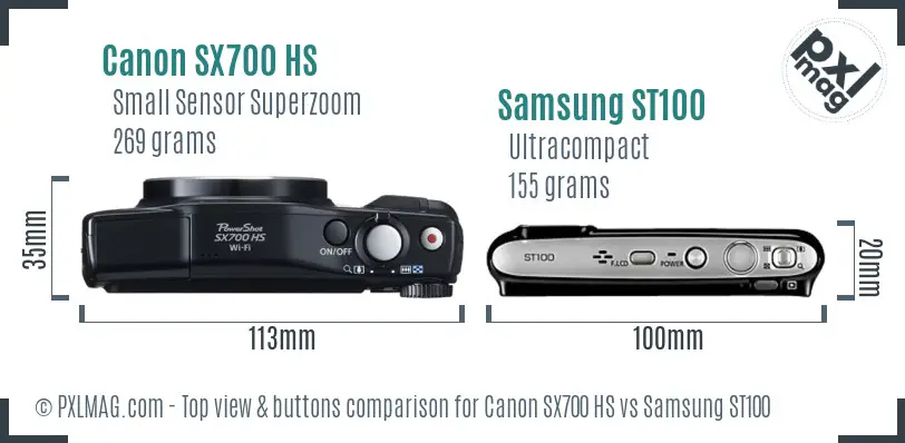 Canon SX700 HS vs Samsung ST100 top view buttons comparison