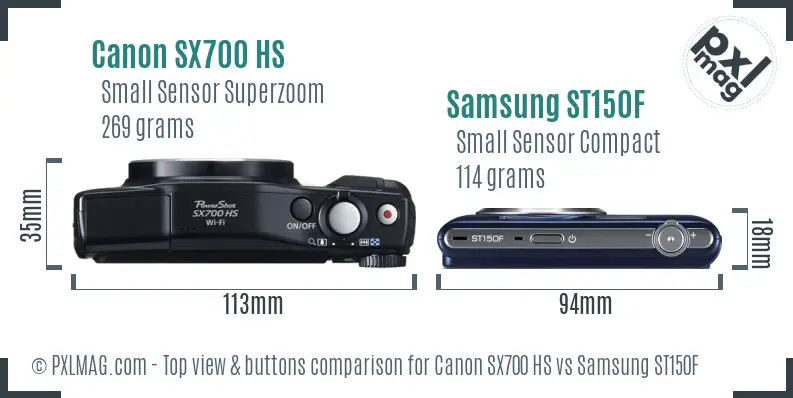 Canon SX700 HS vs Samsung ST150F top view buttons comparison Canon SX700 HS vs Samsung ST150F top view buttons comparison