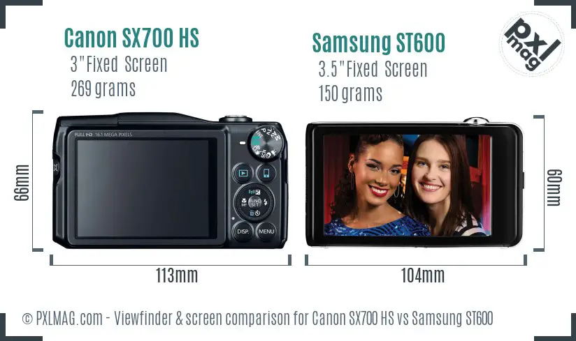 Canon SX700 HS vs Samsung ST600 Screen and Viewfinder comparison