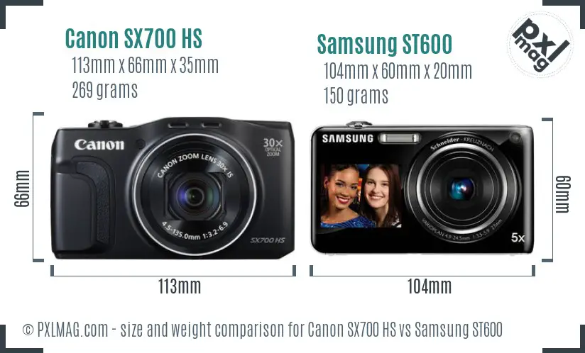 Canon SX700 HS vs Samsung ST600 size comparison