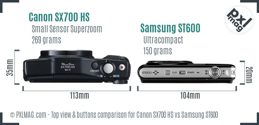 Canon SX700 HS vs Samsung ST600 top view buttons comparison