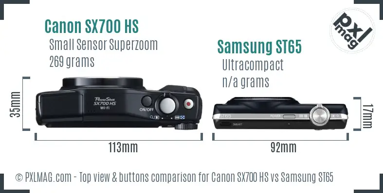 Canon SX700 HS vs Samsung ST65 top view buttons comparison