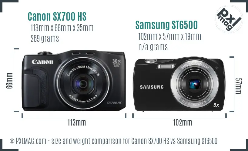 Canon SX700 HS vs Samsung ST6500 size comparison