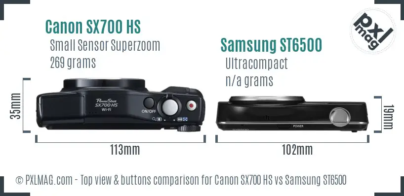 Canon SX700 HS vs Samsung ST6500 top view buttons comparison