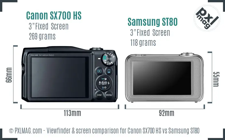 Canon SX700 HS vs Samsung ST80 Screen and Viewfinder comparison