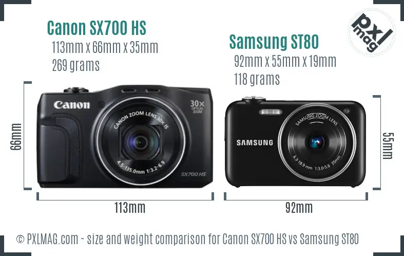 Canon SX700 HS vs Samsung ST80 size comparison