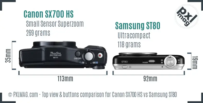 Canon SX700 HS vs Samsung ST80 top view buttons comparison