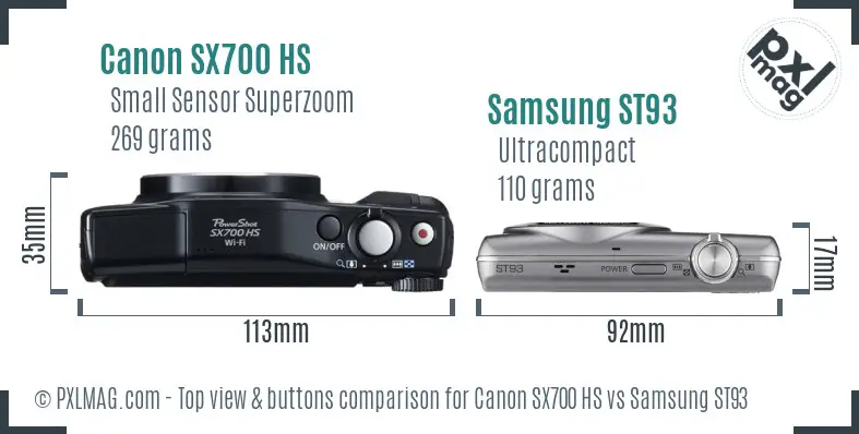 Canon SX700 HS vs Samsung ST93 top view buttons comparison Canon SX700 HS vs Samsung ST93 top view buttons comparison