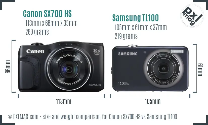 Canon SX700 HS vs Samsung TL100 size comparison