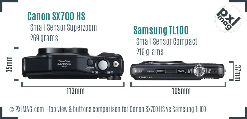 Canon SX700 HS vs Samsung TL100 top view buttons comparison