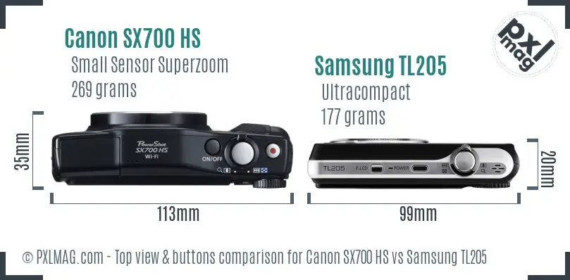 Canon SX700 HS vs Samsung TL205 top view buttons comparison