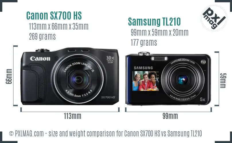 Canon SX700 HS vs Samsung TL210 size comparison