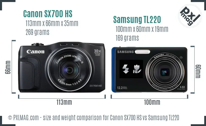 Canon SX700 HS vs Samsung TL220 size comparison