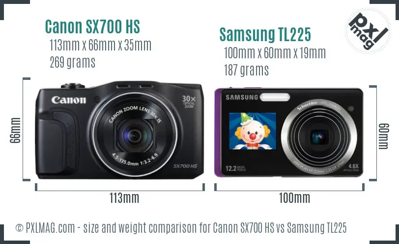Canon SX700 HS vs Samsung TL225 size comparison Canon SX700 HS vs Samsung TL225 size comparison