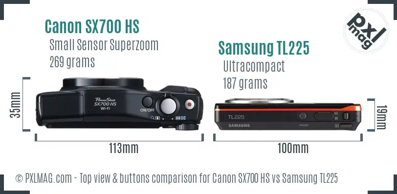 Canon SX700 HS vs Samsung TL225 top view buttons comparison Canon SX700 HS vs Samsung TL225 top view buttons comparison