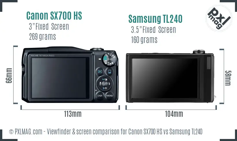 Canon SX700 HS vs Samsung TL240 Screen and Viewfinder comparison Canon SX700 HS vs Samsung TL240 Screen and Viewfinder comparison