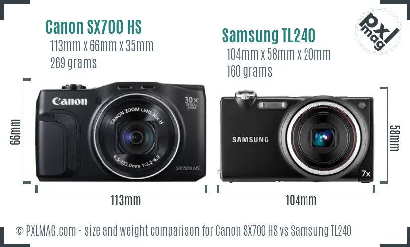 Canon SX700 HS vs Samsung TL240 size comparison Canon SX700 HS vs Samsung TL240 size comparison