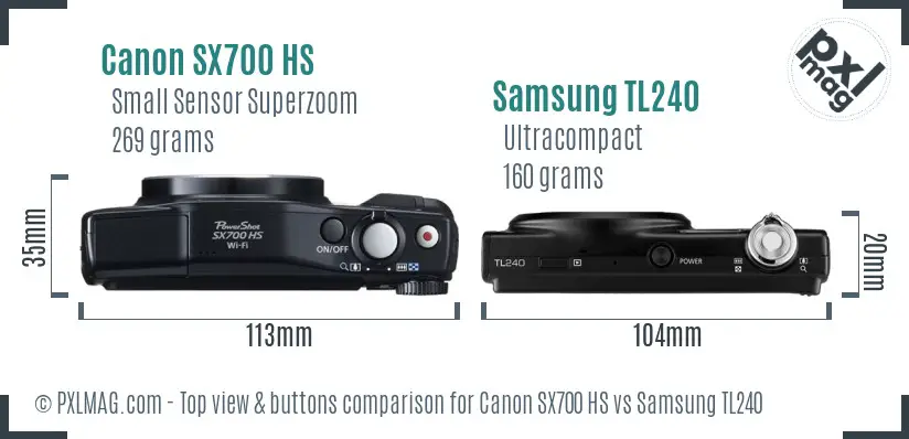 Canon SX700 HS vs Samsung TL240 top view buttons comparison Canon SX700 HS vs Samsung TL240 top view buttons comparison