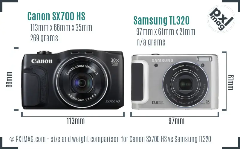 Size comparison of Canon SX700 HS and Samsung TL320