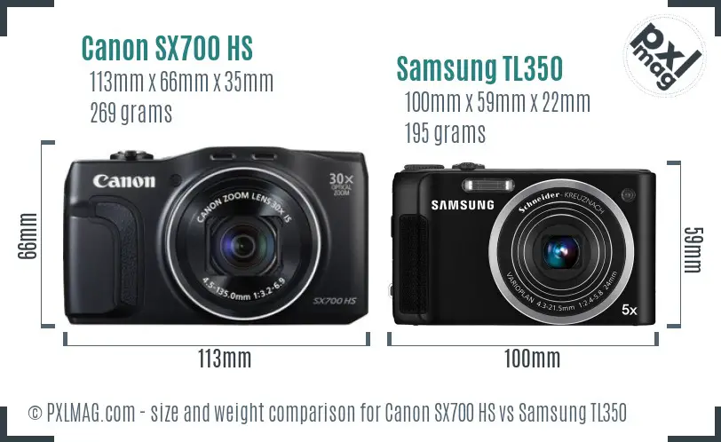 Canon SX700 HS vs Samsung TL350 size comparison Canon SX700 HS vs Samsung TL350 size comparison