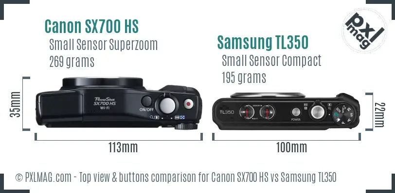 Canon SX700 HS vs Samsung TL350 top view buttons comparison Canon SX700 HS vs Samsung TL350 top view buttons comparison