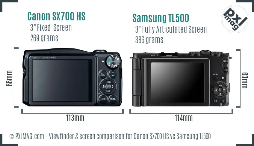 Canon SX700 HS vs Samsung TL500 Screen and Viewfinder comparison