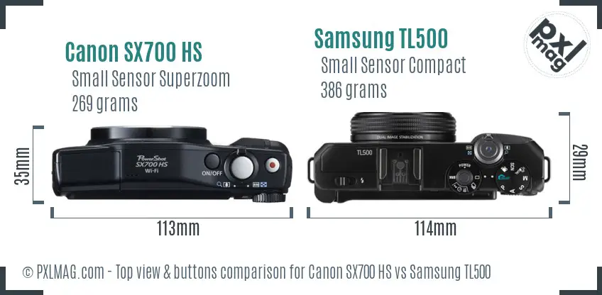 Canon SX700 HS vs Samsung TL500 top view buttons comparison