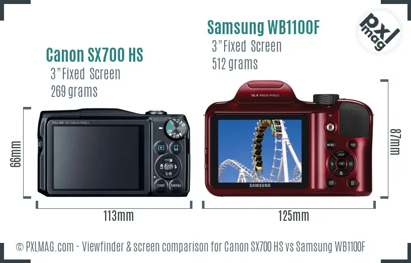 Canon SX700 HS vs Samsung WB1100F Screen and Viewfinder comparison
