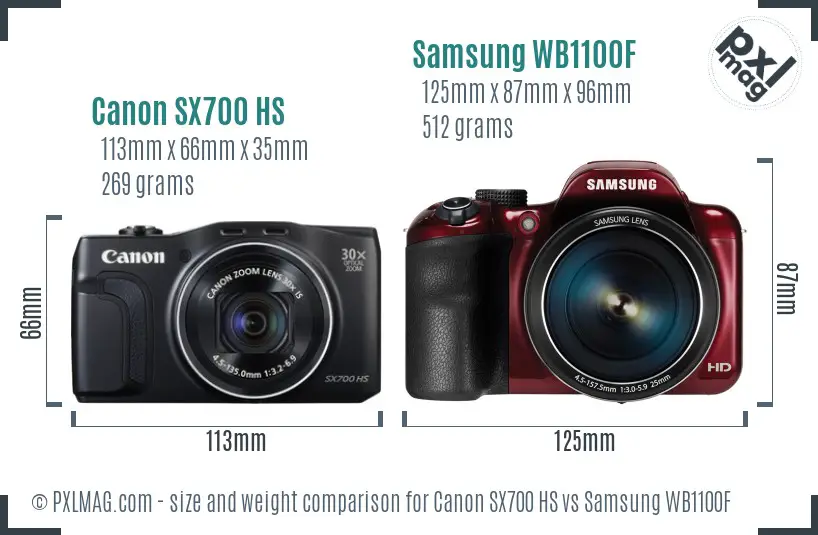 Canon SX700 HS vs Samsung WB1100F size comparison