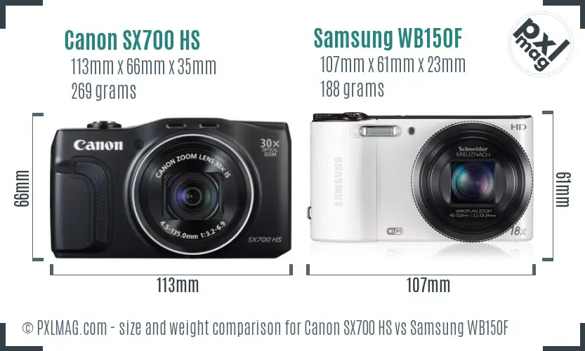 Canon SX700 HS vs Samsung WB150F size comparison