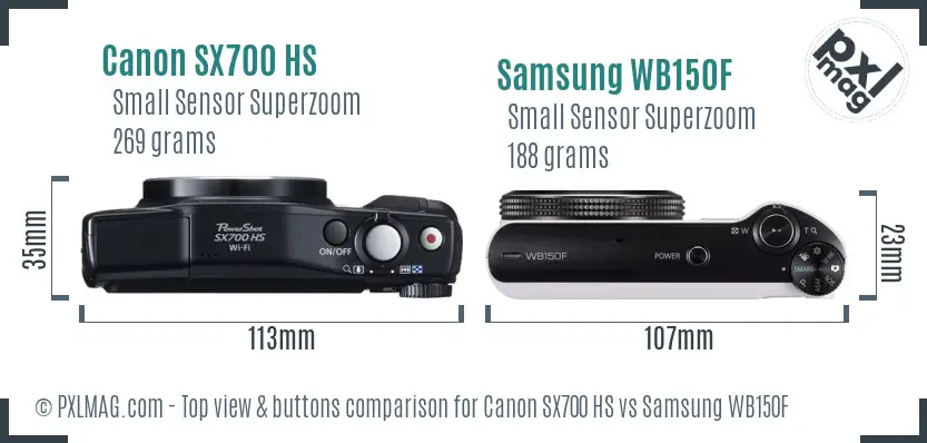 Canon SX700 HS vs Samsung WB150F top view buttons comparison