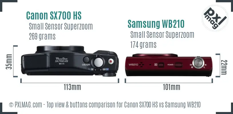 Canon SX700 HS vs Samsung WB210 top view buttons comparison