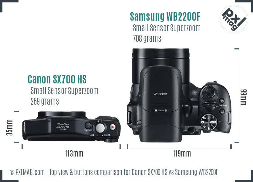 Canon SX700 HS vs Samsung WB2200F top view buttons comparison