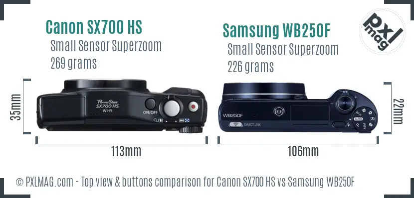 Canon SX700 HS vs Samsung WB250F top view buttons comparison