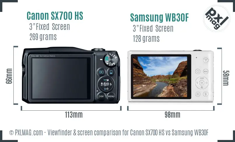 Canon SX700 HS vs Samsung WB30F Screen and Viewfinder comparison