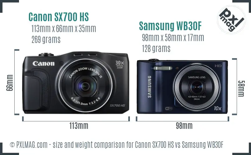 Canon SX700 HS vs Samsung WB30F size comparison