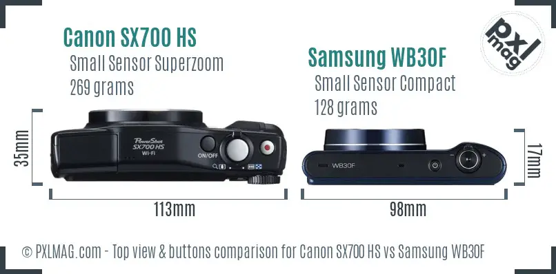 Canon SX700 HS vs Samsung WB30F top view buttons comparison