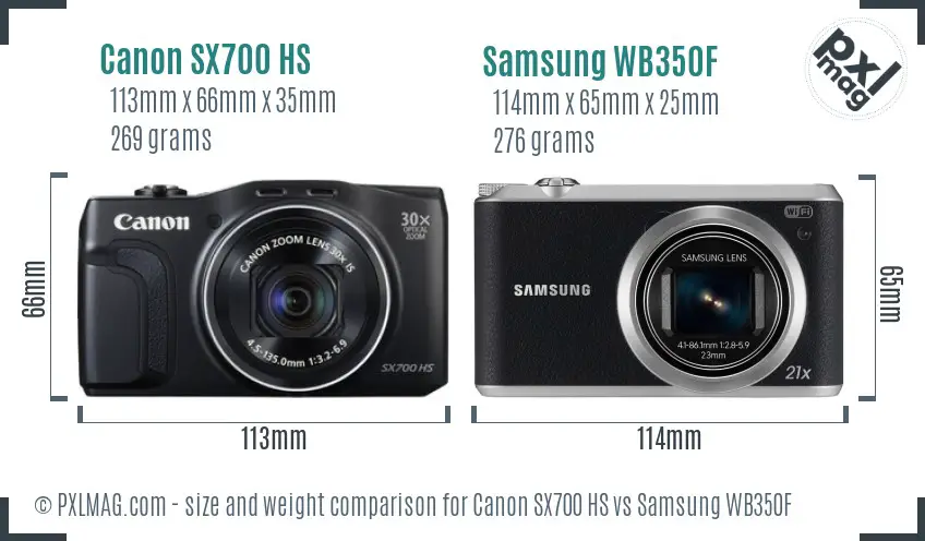 Canon SX700 HS vs Samsung WB350F size comparison Canon SX700 HS vs Samsung WB350F size comparison