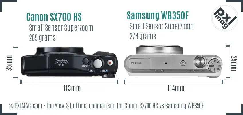 Canon SX700 HS vs Samsung WB350F top view buttons comparison Canon SX700 HS vs Samsung WB350F top view buttons comparison