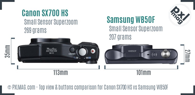 Canon SX700 HS vs Samsung WB50F top view buttons comparison