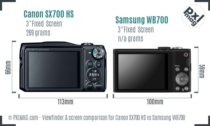 Canon SX700 HS vs Samsung WB700 Screen and Viewfinder comparison